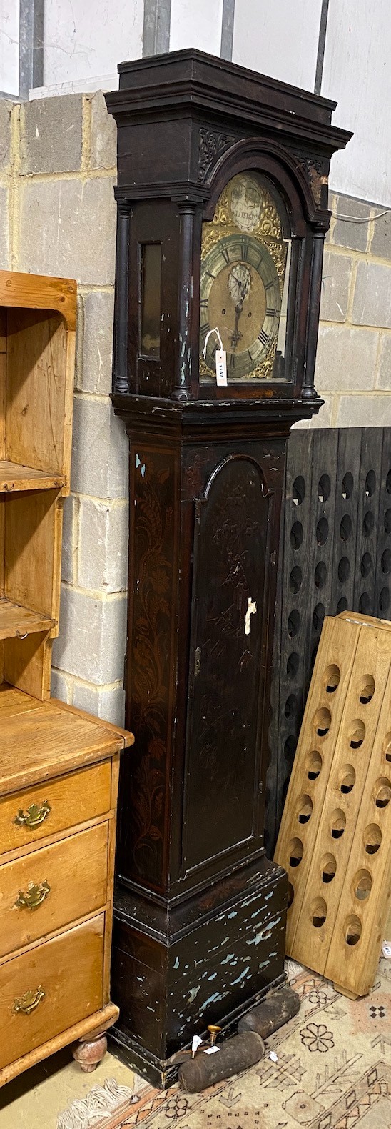 An 18th century chinoiserie longcase clock, height 224cm